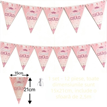 Banderă triunghiulară roz-auriu pentru absolvire, decor pentru petrecere