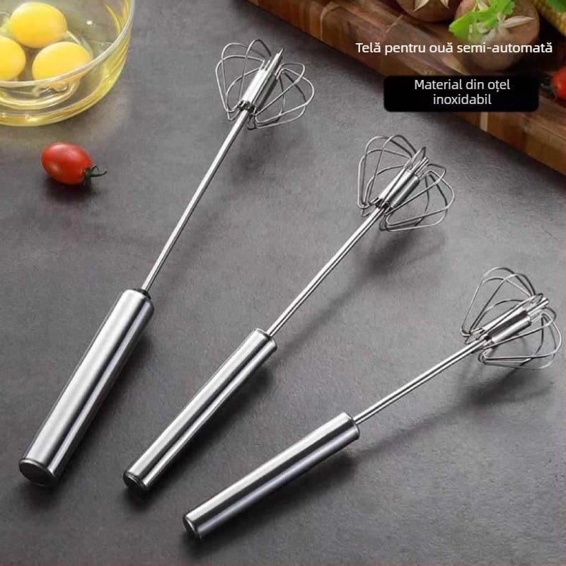 Bătător de ouă din oțel inoxidabil, manual, rotativ, pentru bucătărie