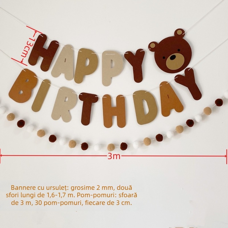 Urs brun – ghirlandă cu litere pentru bebeluș, decor pentru prima aniversare și luna plină