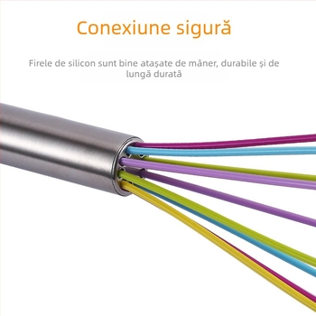 Bețișor de ouă manual, 10 inci, cu mâner din oțel inoxidabil și cap din silicon, ustensilă de bucătărie