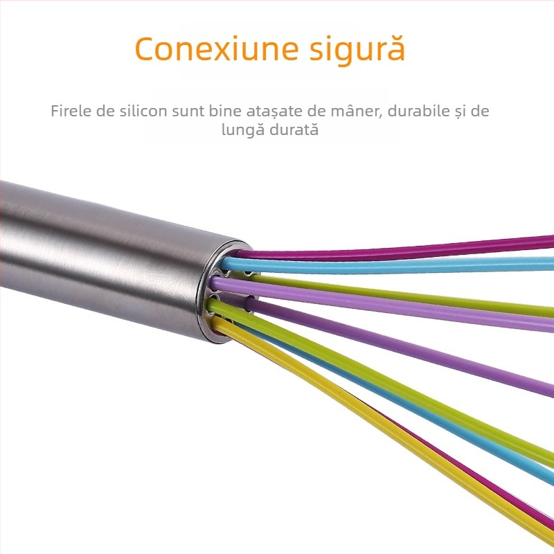 Bețișor de ouă manual, 10 inci, cu mâner din oțel inoxidabil și cap din silicon, ustensilă de bucătărie