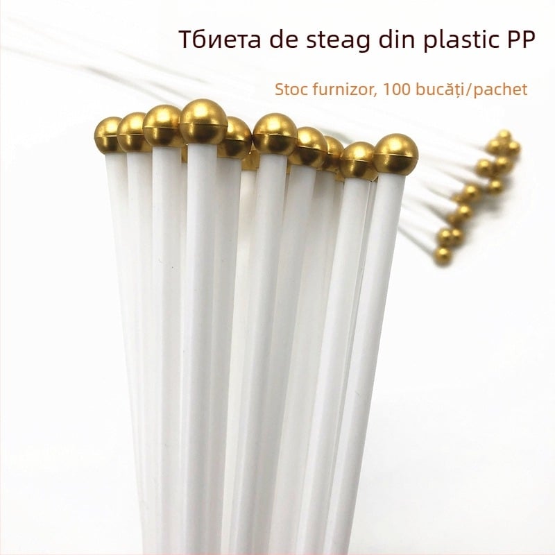 Stâlp de steag din plastic pentru steaguri mici Nr.7–Nr.8, acționat manual, alb, diametru 5 mm, lungime 30–40 cm, capac plat rotund
