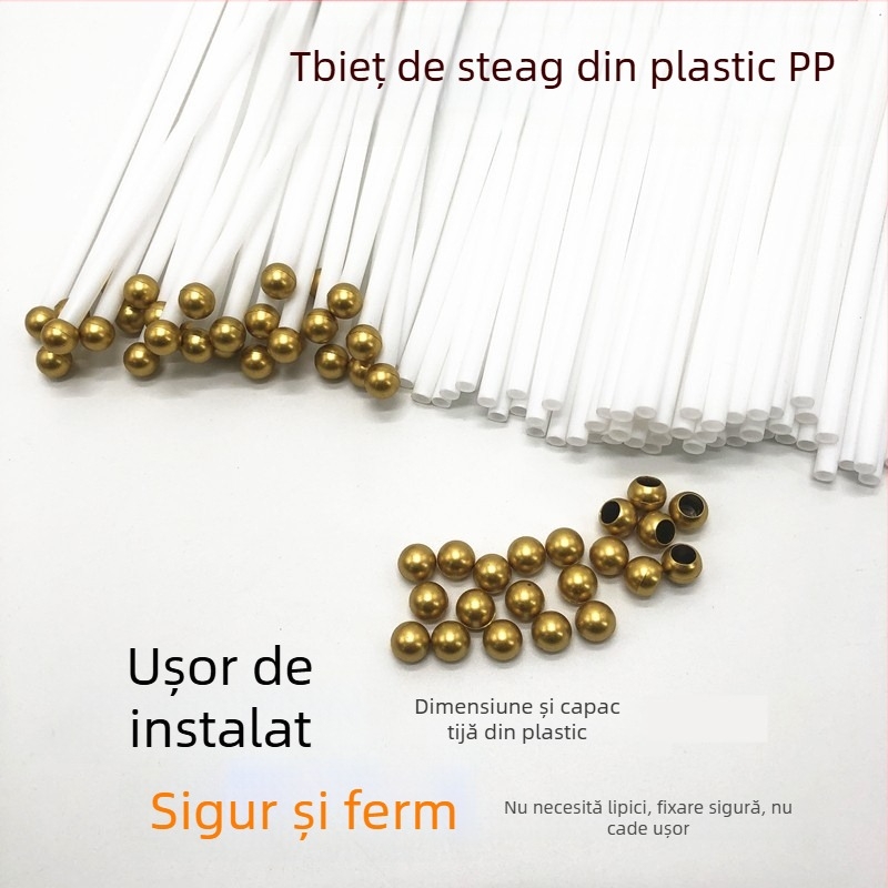 Stâlp de steag din plastic pentru steaguri mici Nr.7–Nr.8, acționat manual, alb, diametru 5 mm, lungime 30–40 cm, capac plat rotund