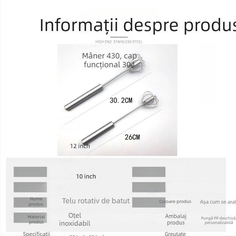 Bețișor din oțel inoxidabil – tel manual pentru ouă și smântână, ușor de folosit, durabil