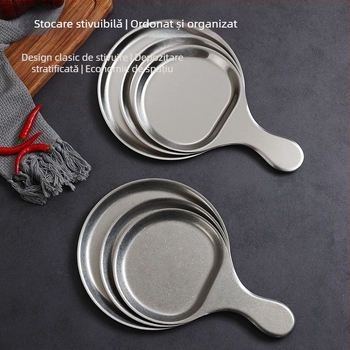 Farfurie rotundă din oțel inoxidabil, stil coreean, finisaj auriu, bază plată, tavă pentru grătar, farfurie pentru gustări și masă