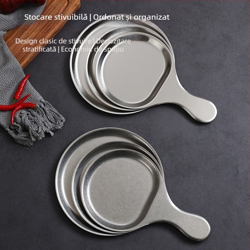 Farfurie rotundă din oțel inoxidabil, stil coreean, finisaj auriu, bază plată, tavă pentru grătar, farfurie pentru gustări și masă