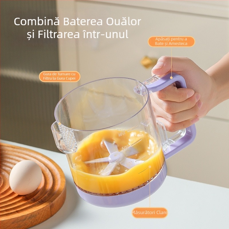 Amestecător manual multifuncțional pentru ouă, uz casnic, semi-automat, capacitate mare și ceașcă de măsurat cu filtru