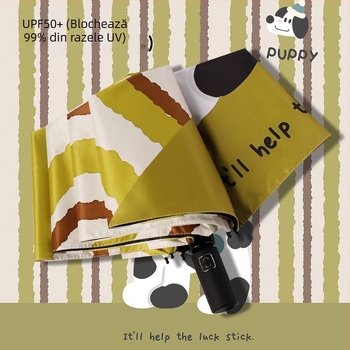 Umbrelă pliabilă de soare cu imprimeu desen animat pe vinil, protecție UV, pentru femei, pentru soare și ploaie