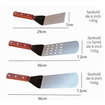 Set de unelte pentru grătar din oțel inoxidabil pentru exterior, spatulă cu mâner din lemn și lopată, ustensile de bucătărie în stil japonez