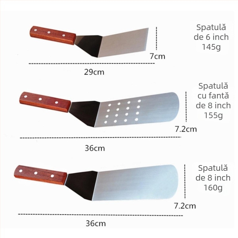 Set de unelte pentru grătar din oțel inoxidabil pentru exterior, spatulă cu mâner din lemn și lopată, ustensile de bucătărie în stil japonez