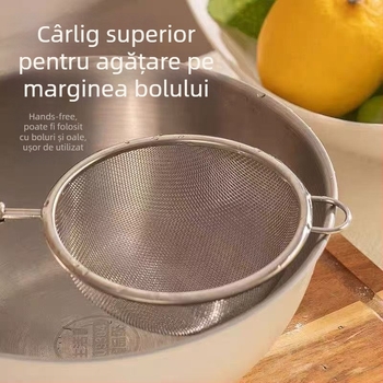 Sită din oțel inoxidabil 304 cu mâner din lemn, pentru hrana de bebeluși, filtrare lapte de soia și sucuri, mini sită pentru făină