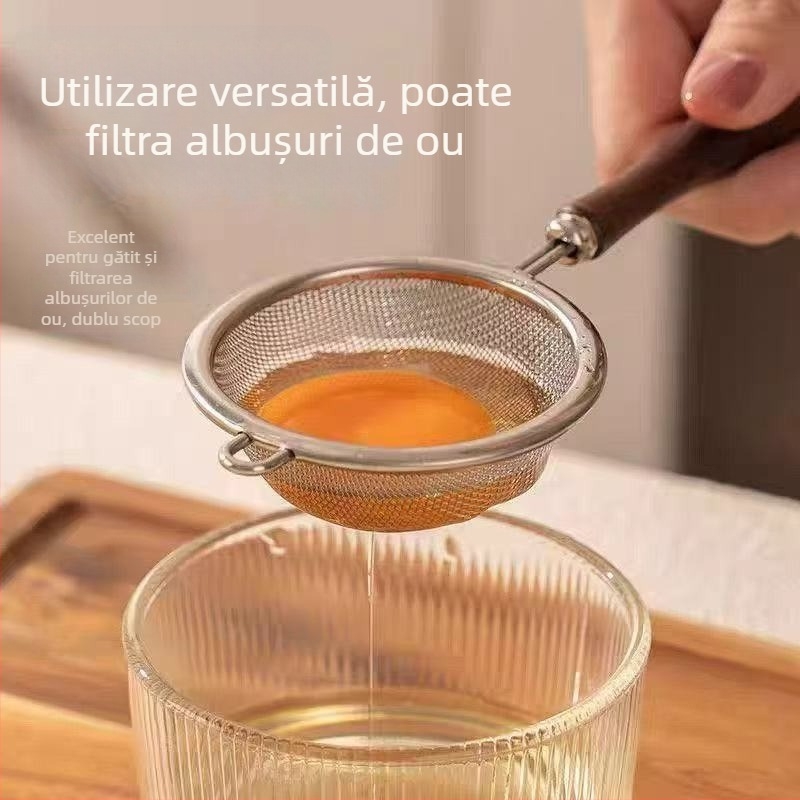 Sită din oțel inoxidabil 304 cu mâner din lemn, pentru hrana de bebeluși, filtrare lapte de soia și sucuri, mini sită pentru făină