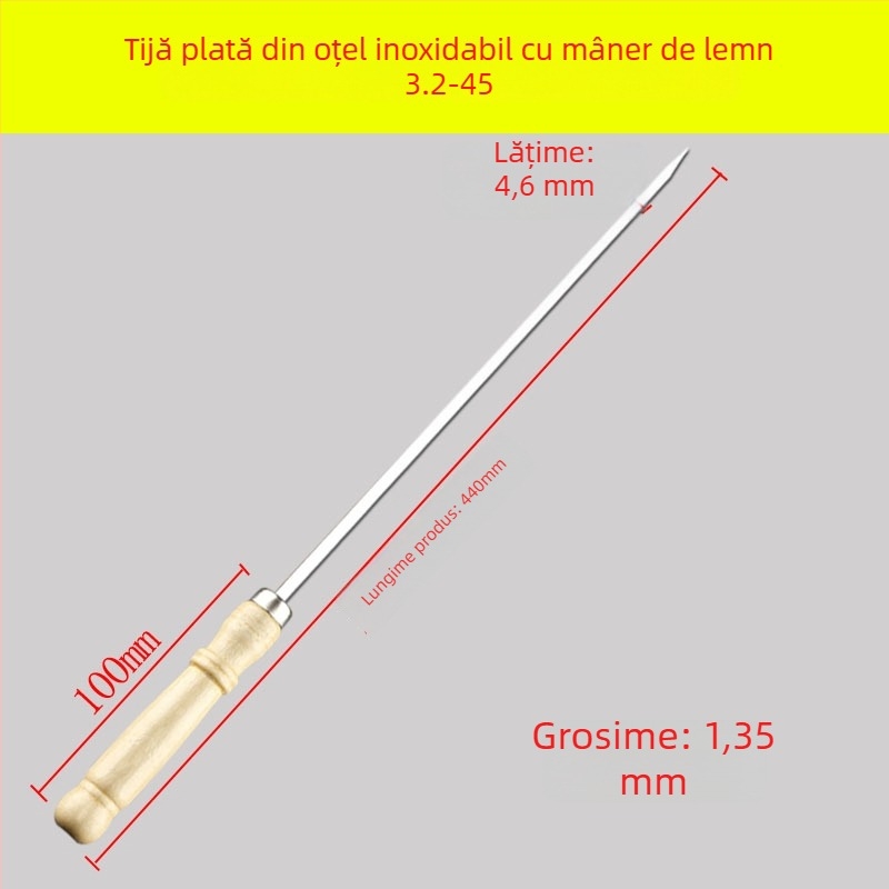 Yir frigărui din oțel inoxidabil cu mâner din lemn, frigărui plate pentru frigări de miel, ustensile de grătar pentru uz casnic