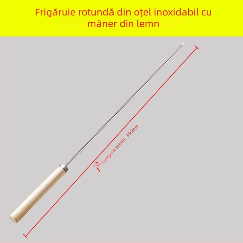 Yir frigărui din oțel inoxidabil cu mâner din lemn, frigărui plate pentru frigări de miel, ustensile de grătar pentru uz casnic