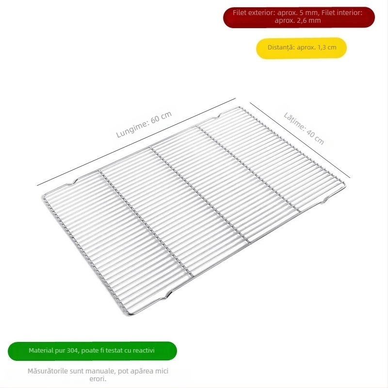 Grătar din oțel inoxidabil 304 pentru coacere și răcire, 60×40 cm, cu picioare; grătar de răcire pentru prăjituri; suport de uscare pâine; plasă de filtrare a uleiului; utilizare comercială