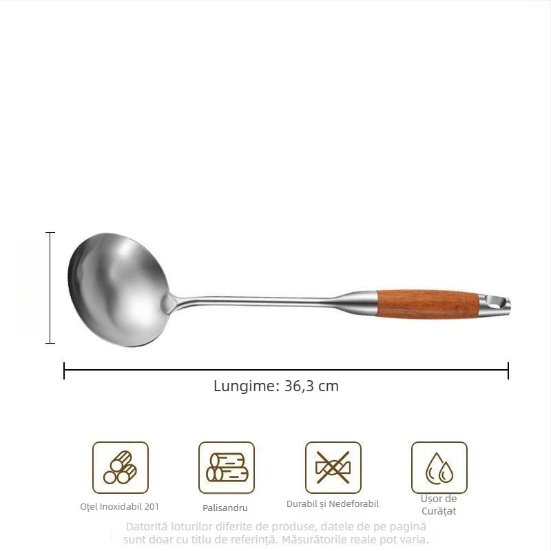 Set de ustensile de bucătărie din oțel inoxidabil: spatulă pentru gătit, spatulă pentru prăjit, lingură de supă
