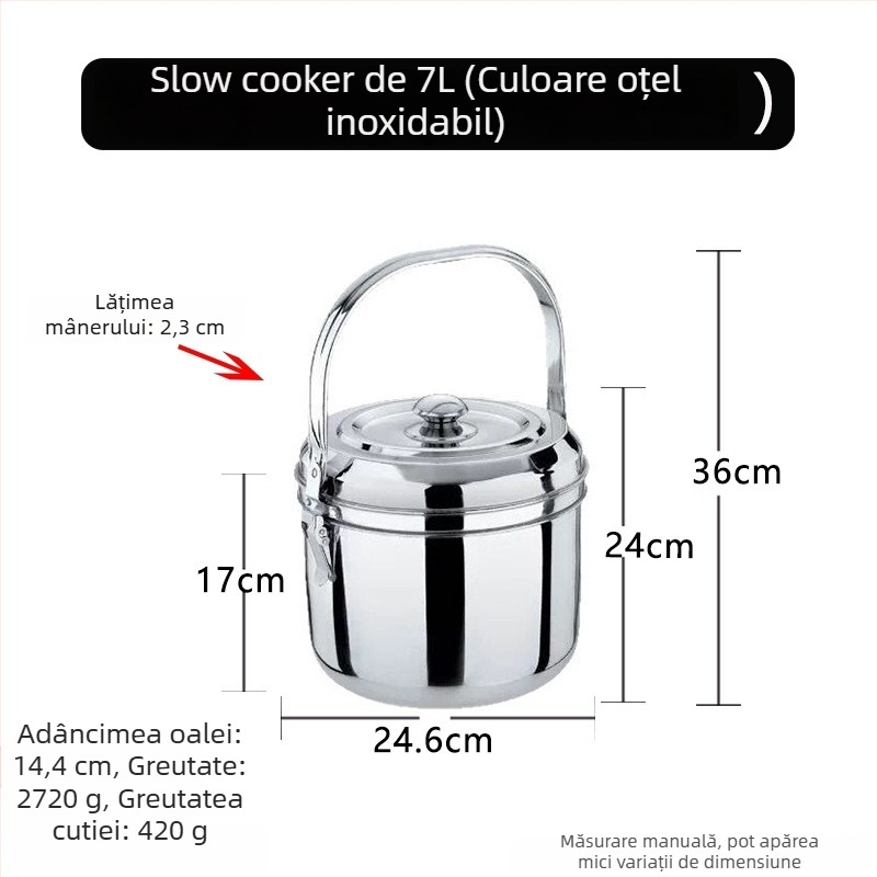 Oală din oțel inoxidabil, economisire de energie, gătire fără flacără pentru supe, tocănițe, abur, înăbuire și menținerea caldului; utilizare dublă gaz/electric.