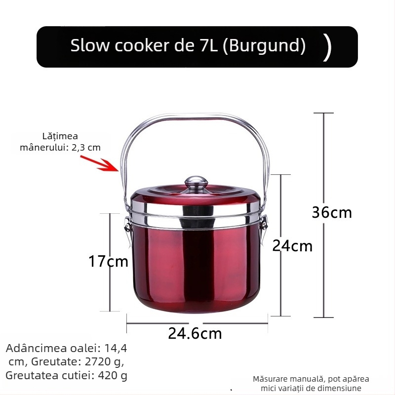 Oală din oțel inoxidabil, economisire de energie, gătire fără flacără pentru supe, tocănițe, abur, înăbuire și menținerea caldului; utilizare dublă gaz/electric.