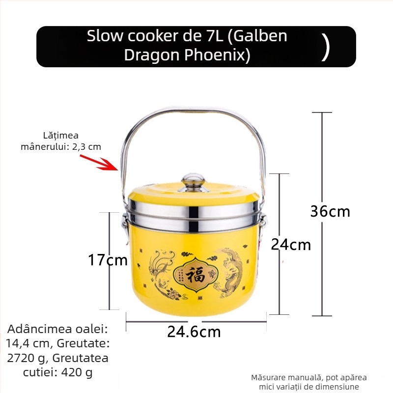 Oală din oțel inoxidabil, economisire de energie, gătire fără flacără pentru supe, tocănițe, abur, înăbuire și menținerea caldului; utilizare dublă gaz/electric.