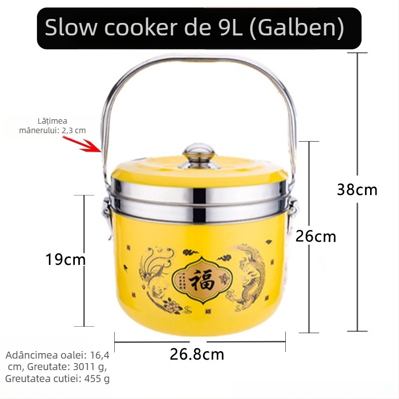 Oală din oțel inoxidabil, economisire de energie, gătire fără flacără pentru supe, tocănițe, abur, înăbuire și menținerea caldului; utilizare dublă gaz/electric.