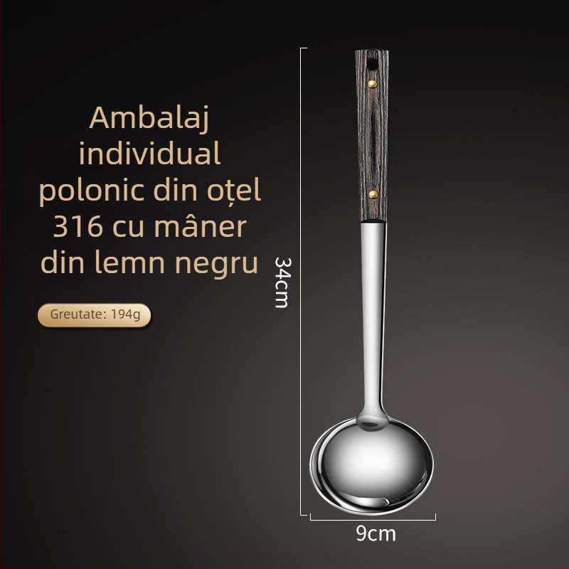 Set de ustensile de bucătărie din oțel inoxidabil 316L: spatulă, lingură de gătit, lingură de servire și lingură de supă