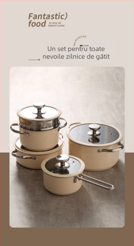 Set de vase din oțel inoxidabil 304, fără acoperire, cu capac din silicon și sticlă; include oală pentru supă, oală pentru lapte, oală pentru aburi și oală pentru fructe de mare; cutie cadou