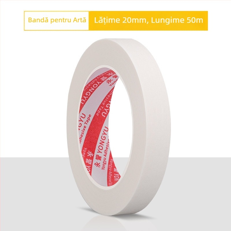 Bandă de mascare albă pentru artă și pictură, rupere ușoară, 50 m, adeziv puternic