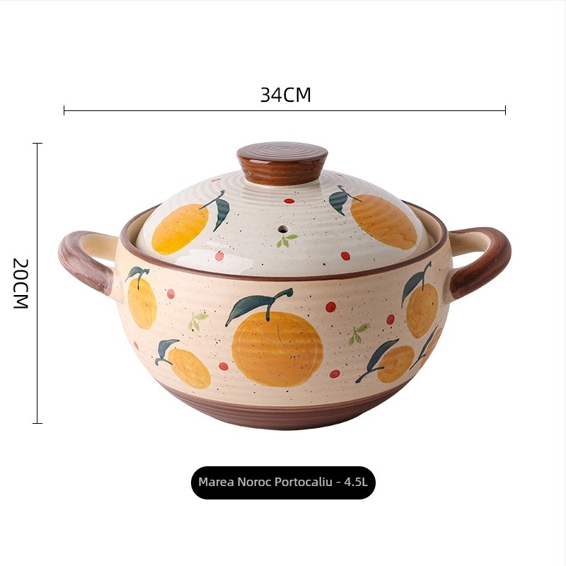 Oală ceramică pentru supă în stil japonez, design desenat manual cu personaje de desene animate, oală mare pentru supă și tocănițe, potrivită pentru aragaz cu gaz