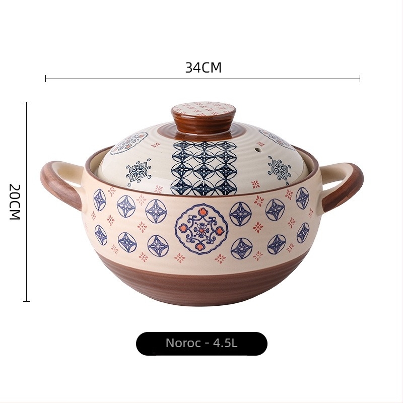 Oală ceramică pentru supă în stil japonez, design desenat manual cu personaje de desene animate, oală mare pentru supă și tocănițe, potrivită pentru aragaz cu gaz
