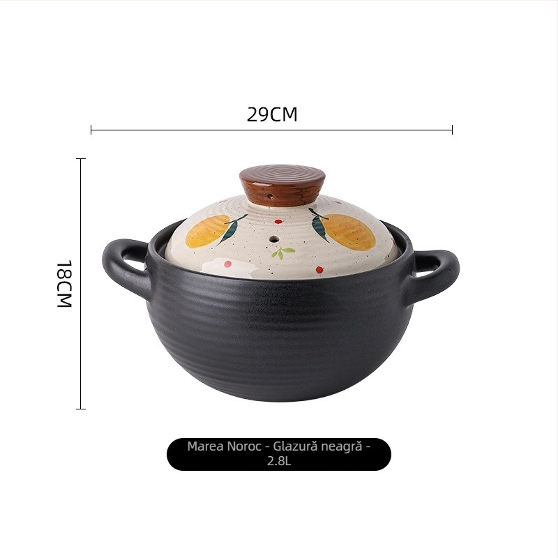 Oală ceramică pentru supă în stil japonez, design desenat manual cu personaje de desene animate, oală mare pentru supă și tocănițe, potrivită pentru aragaz cu gaz