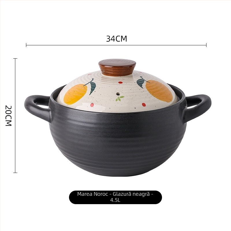 Oală ceramică pentru supă în stil japonez, design desenat manual cu personaje de desene animate, oală mare pentru supă și tocănițe, potrivită pentru aragaz cu gaz