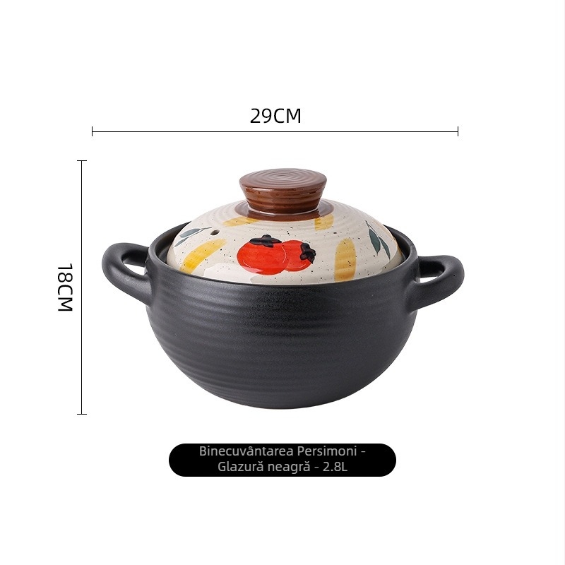 Oală ceramică pentru supă în stil japonez, design desenat manual cu personaje de desene animate, oală mare pentru supă și tocănițe, potrivită pentru aragaz cu gaz