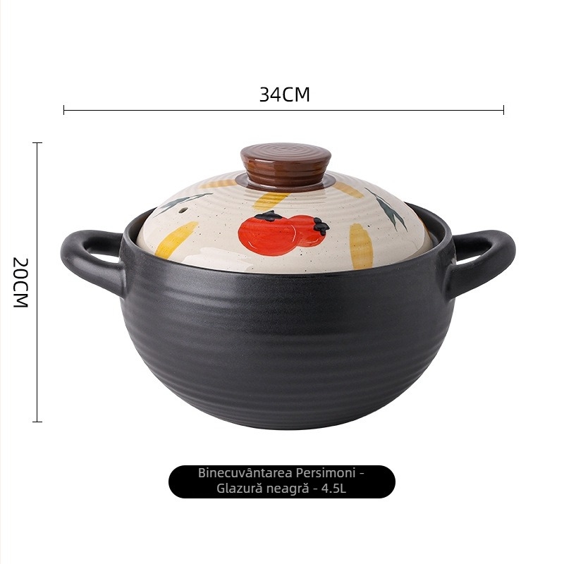 Oală ceramică pentru supă în stil japonez, design desenat manual cu personaje de desene animate, oală mare pentru supă și tocănițe, potrivită pentru aragaz cu gaz