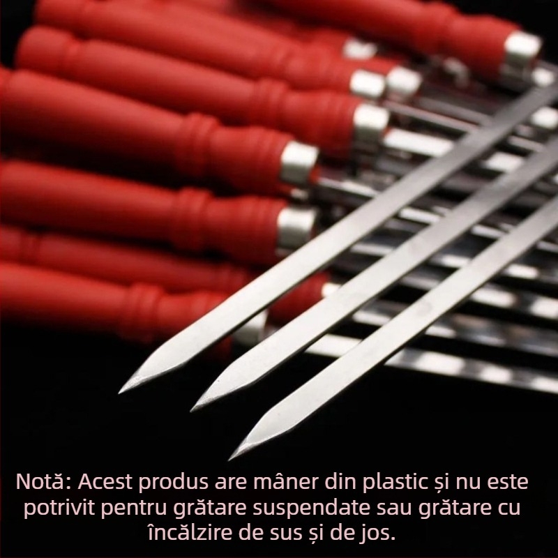 Frigărui pentru grătar cu mâner din oțel inoxidabil, frigărui plate din oțel pentru grătar