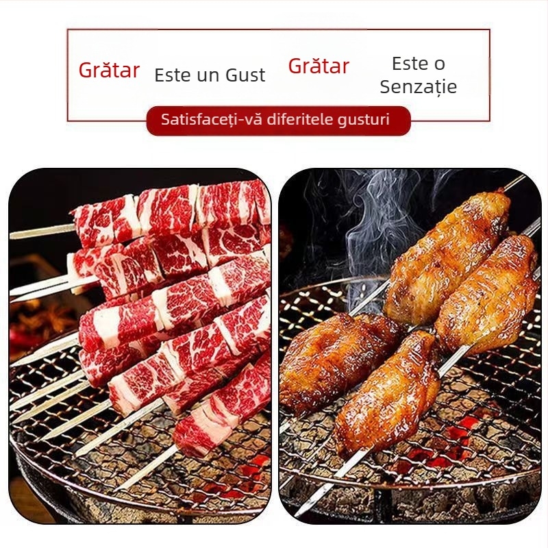 Frigărui pentru grătar cu mâner din oțel inoxidabil, frigărui plate din oțel pentru grătar