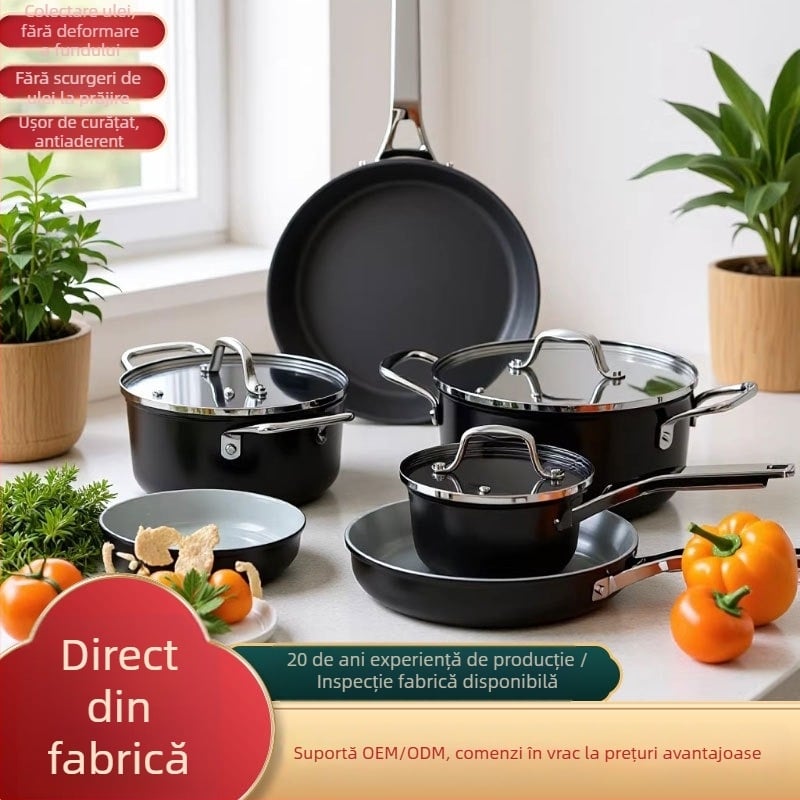 Set de vase antiaderente, 9 piese: tigaie, oală pentru lapte, oală, wok, pentru aragaz cu gaz