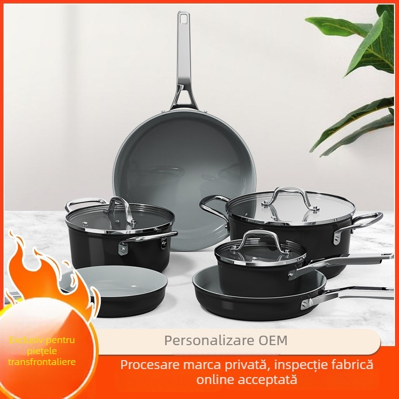 Set de vase antiaderente, 9 piese: tigaie, oală pentru lapte, oală, wok, pentru aragaz cu gaz