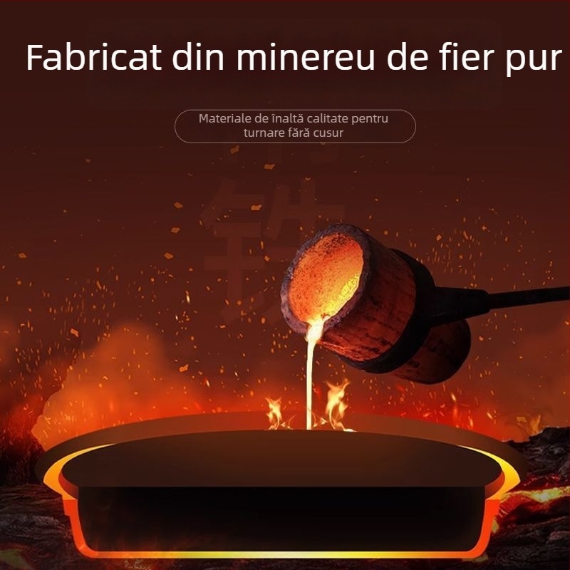 Tigaie din fontă pentru clătite și prăjit, bază plată, fără strat, antiaderent