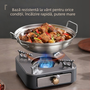 Set din oțel inoxidabil gros pentru gătit uscat, însoțit de o plită portabilă cu alcool – pentru uz casnic, internat și gătit în aer liber.
