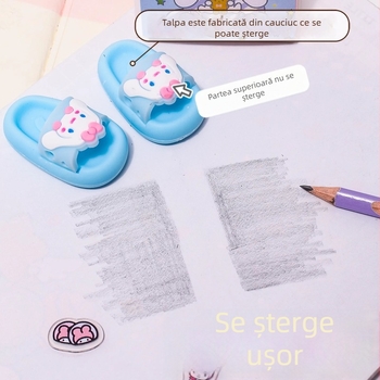 Radieră în formă de papuc, design drăguț cu personaje de desene animate pentru elevii din învățământul primar, gumă din cauciuc de înaltă calitate, care șterge impecabil