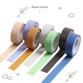 Set de benzi washi în 6 culori, cu model în carouri și bandă de hârtie, pentru agendă și jurnal, autocolante decorative DIY