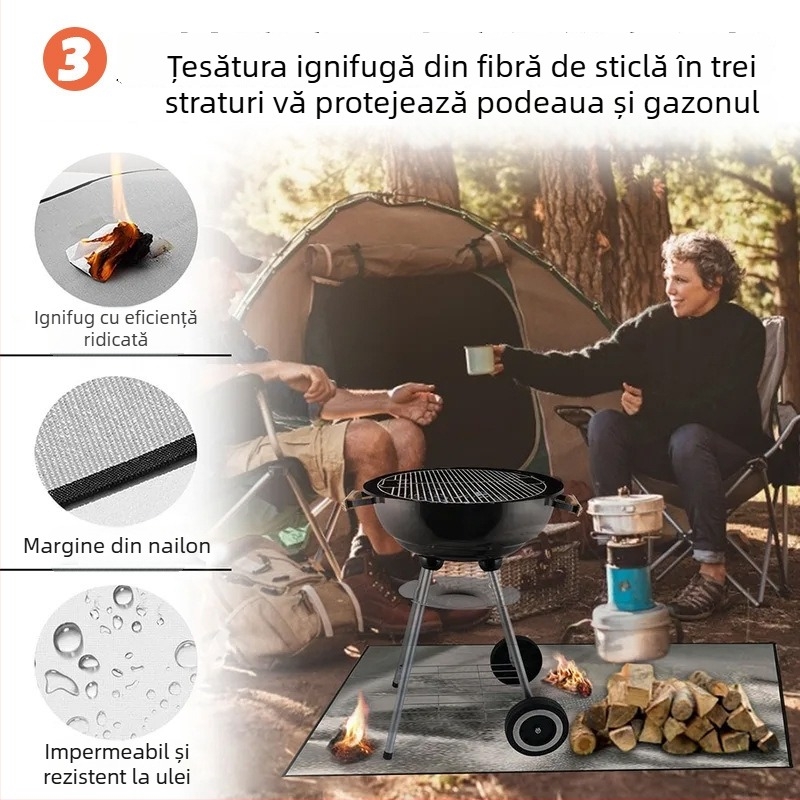 Covoraș pentru grătar BBQ, rezistent la temperaturi înalte, ignifug pentru exterior, pentru terasă și gazon
