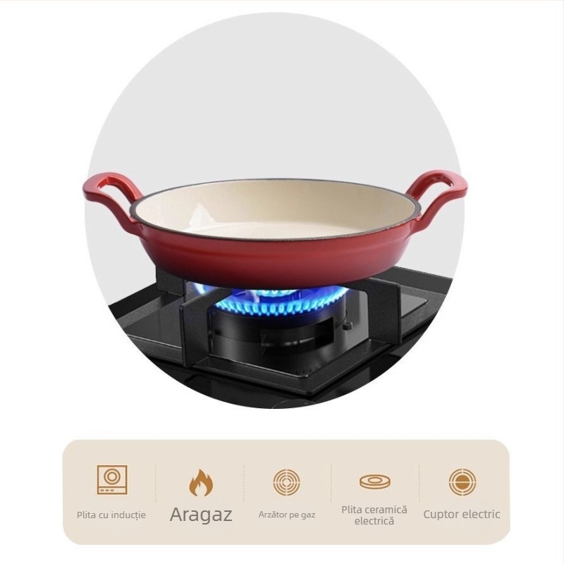 Tigaie emailată cu două mâneri, antiaderentă, mică pentru omletă și clătite, compatibilă cu plita pe gaz și inducție