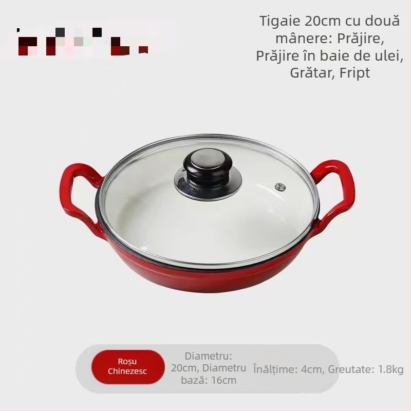 Tigaie emailată cu două mâneri, antiaderentă, mică pentru omletă și clătite, compatibilă cu plita pe gaz și inducție