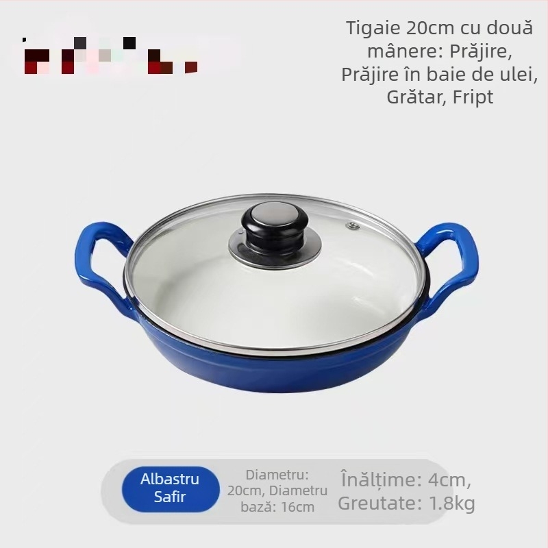 Tigaie emailată cu două mâneri, antiaderentă, mică pentru omletă și clătite, compatibilă cu plita pe gaz și inducție