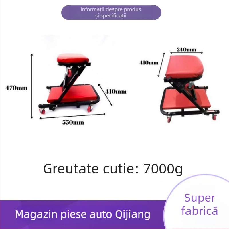 Scaun pliabil pentru unelte pentru reparații auto, 36 inci, negru-roșu, utilizare dublă