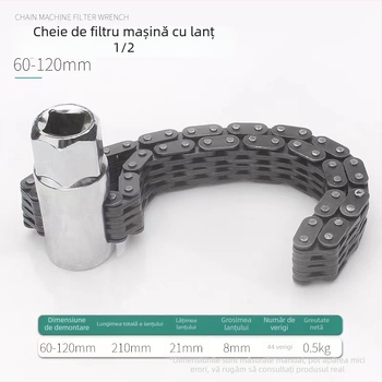 Cheie reglabilă pentru filtru de ulei, cu lanț dublu, tip manșon, 44-52 mm, pentru întreținere auto
