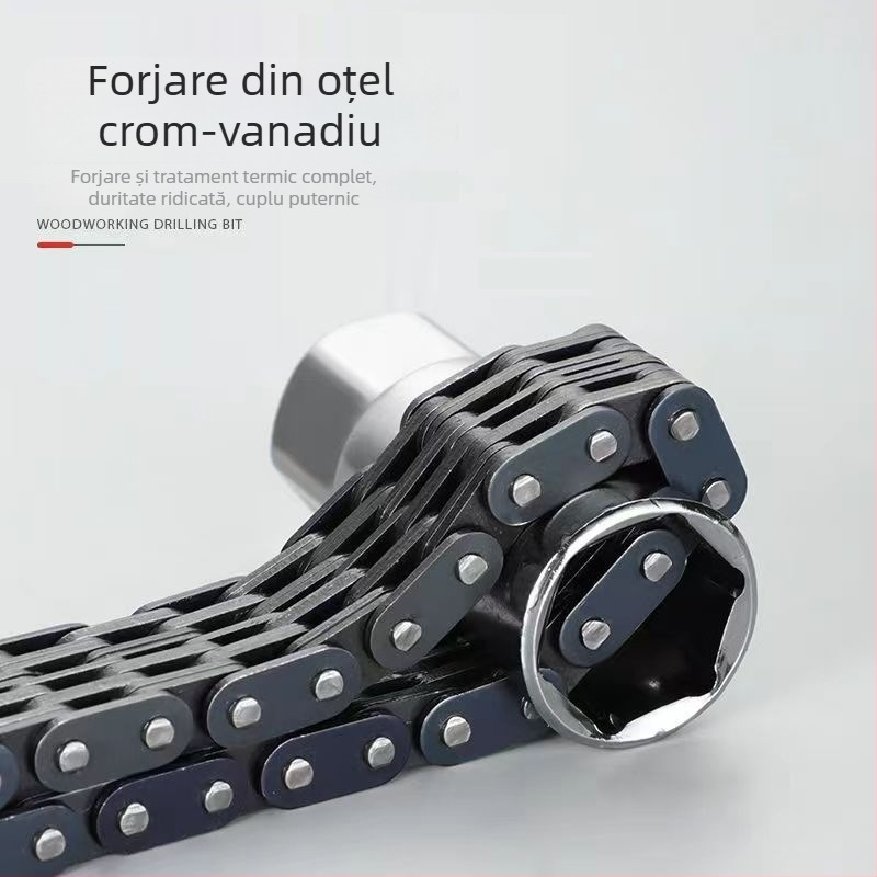 Cheie reglabilă pentru filtru de ulei, cu lanț dublu, tip manșon, 44-52 mm, pentru întreținere auto