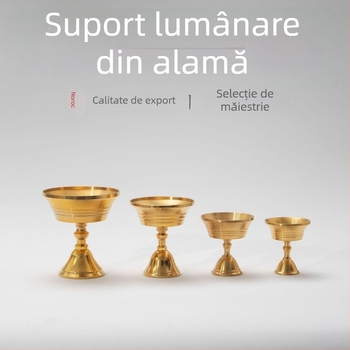 Suport din alamă pentru lampă de unt, lampă cu flacără veșnică, vas cu dublă utilizare pentru ulei solid și lichid, înălțime mare pentru rugăciune acasă către Buddha