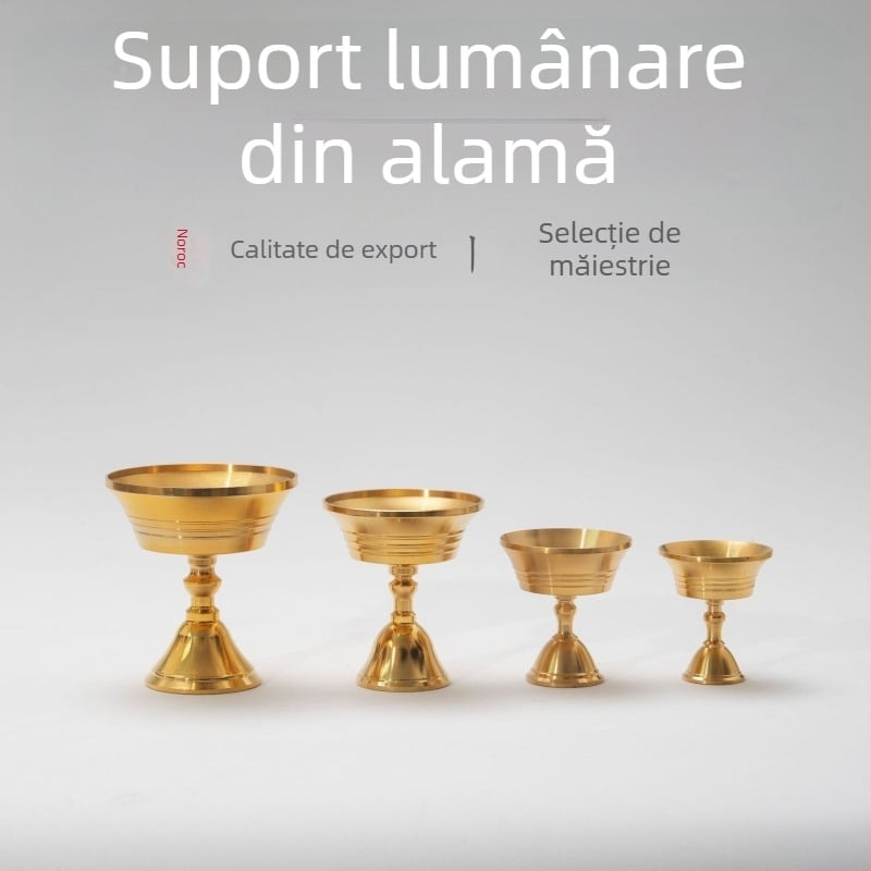 Suport din alamă pentru lampă de unt, lampă cu flacără veșnică, vas cu dublă utilizare pentru ulei solid și lichid, înălțime mare pentru rugăciune acasă către Buddha